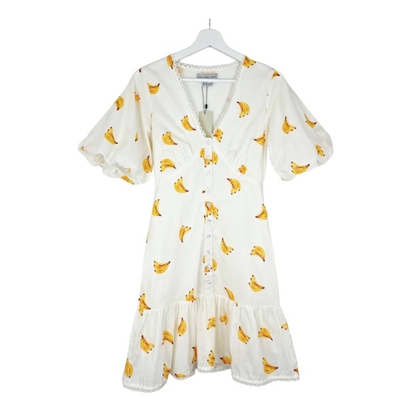 Never Fully Dressed Banana mini puff sleeve Dress Small US 2 - Picture 4 of 6
